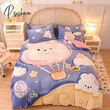 Pisoshare Kawaii Pastel Bedding Set Cute Ins Flannel Velvet Warm Winter Thicken Duvet Cover Bed