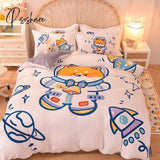 Pisoshare Kawaii Pastel Bedding Set Cute Ins Flannel Velvet Warm Winter Thicken Duvet Cover Bed
