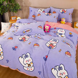 Pisoshare Kawaii Pastel Bedding Set Cute Ins Flannel Velvet Warm Winter Thicken Duvet Cover Bed