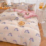 Pisoshare Kawaii Pastel Bedding Set Cute Ins Flannel Velvet Warm Winter Thicken Duvet Cover Bed