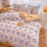 Pisoshare Kawaii Pastel Bedding Set Cute Ins Flannel Velvet Warm Winter Thicken Duvet Cover Bed