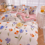 Pisoshare Kawaii Pastel Bedding Set Cute Ins Flannel Velvet Warm Winter Thicken Duvet Cover Bed