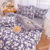 Pisoshare Kawaii Pastel Bedding Set Cute Ins Flannel Velvet Warm Winter Thicken Duvet Cover Bed
