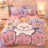 Pisoshare Kawaii Pastel Bedding Set Cute Ins Flannel Velvet Warm Winter Thicken Duvet Cover Bed