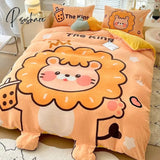 Pisoshare Kawaii Pastel Bedding Set For Girl Kid Cute Flannel Warm Winter Duvet Cover Full Queen