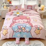 Pisoshare Kawaii Pastel Bedding Set For Girl Kid Cute Flannel Warm Winter Duvet Cover Full Queen