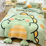 Pisoshare Kawaii Pastel Bedding Set For Girl Kid Cute Flannel Warm Winter Duvet Cover Full Queen