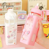 Pisoshare Kawaii Pastel Straw Bottle New Transparent Square Cute Water Bottles Large Capacity