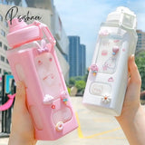 Pisoshare Kawaii Pastel Straw Bottle New Transparent Square Cute Water Bottles Large Capacity