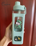 Pisoshare Kawaii Pastel Straw Bottle New Transparent Square Cute Water Bottles Large Capacity