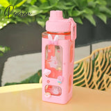 Pisoshare Kawaii Pastel Straw Bottle New Transparent Square Cute Water Bottles Large Capacity