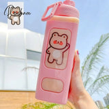 Pisoshare Kawaii Pastel Straw Bottle New Transparent Square Cute Water Bottles Large Capacity