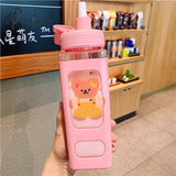 Pisoshare Kawaii Pastel Straw Bottle New Transparent Square Cute Water Bottles Large Capacity