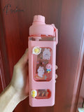 Pisoshare Kawaii Pastel Straw Bottle New Transparent Square Cute Water Bottles Large Capacity