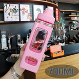 Pisoshare Kawaii Pastel Straw Bottle New Transparent Square Cute Water Bottles Large Capacity