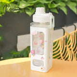 Pisoshare Kawaii Pastel Straw Bottle New Transparent Square Cute Water Bottles Large Capacity