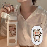 Pisoshare Kawaii Pastel Straw Bottle New Transparent Square Cute Water Bottles Large Capacity