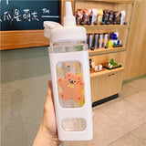 Pisoshare Kawaii Pastel Straw Bottle New Transparent Square Cute Water Bottles Large Capacity