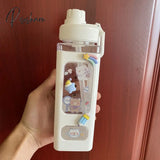 Pisoshare Kawaii Pastel Straw Bottle New Transparent Square Cute Water Bottles Large Capacity