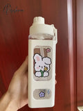 Pisoshare Kawaii Pastel Straw Bottle New Transparent Square Cute Water Bottles Large Capacity