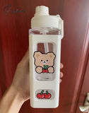 Pisoshare Kawaii Pastel Straw Bottle New Transparent Square Cute Water Bottles Large Capacity