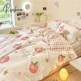 Pisoshare Kawaii Peach Bedding Set For Home Cotton Twin Full Queen Size Strawberry Bear Cute Fitted