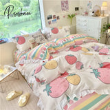 Pisoshare Kawaii Peach Bedding Set For Home Cotton Twin Full Queen Size Strawberry Bear Cute Fitted