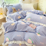 Pisoshare Kawaii Peach Bedding Set For Home Cotton Twin Full Queen Size Strawberry Bear Cute Fitted