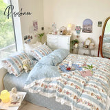 Pisoshare Kawaii Peach Bedding Set For Home Cotton Twin Full Queen Size Strawberry Bear Cute Fitted