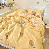 Pisoshare Kawaii Peach Bedding Set For Home Cotton Twin Full Queen Size Strawberry Bear Cute Fitted