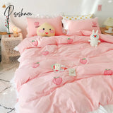 Pisoshare Kawaii Peach Strawberry Bedding Set For Home Cotton Pink Twin Full Queen Size Cute Double