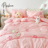 Pisoshare Kawaii Peach Strawberry Bedding Set For Home Cotton Pink Twin Full Queen Size Cute Double