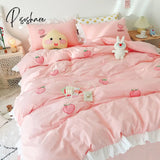 Pisoshare Kawaii Peach Strawberry Bedding Set For Home Cotton Pink Twin Full Queen Size Cute Double