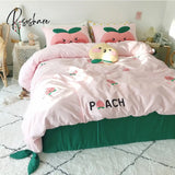 Pisoshare Kawaii Peach Strawberry Bedding Set For Home Cotton Pink Twin Full Queen Size Cute Double