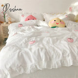 Pisoshare Kawaii Peach Strawberry Bedding Set For Home Cotton Pink Twin Full Queen Size Cute Double