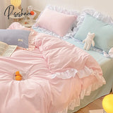 Pisoshare Kawaii Pink Bedding Set Bedspreads Polyester Twin Full Queen Size Cute Fitted Double Bed