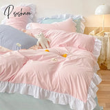 Pisoshare Kawaii Pink Bedding Set Bedspreads Polyester Twin Full Queen Size Cute Fitted Double Bed