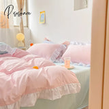 Pisoshare Kawaii Pink Bedding Set Bedspreads Polyester Twin Full Queen Size Cute Fitted Double Bed