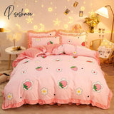 Pisoshare Kawaii Pink Strawberry Bedding Set For Home Twin Full Queen Size Daisy Bed Skirt Cute Double Bed Sheet Quilt Duvet Cover Set