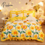 Pisoshare Kawaii Pink Strawberry Bedding Set For Home Twin Full Queen Size Daisy Bed Skirt Cute