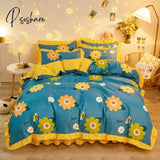 Pisoshare Kawaii Pink Strawberry Bedding Set For Home Twin Full Queen Size Daisy Bed Skirt Cute