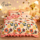 Pisoshare Kawaii Pink Strawberry Bedding Set For Home Twin Full Queen Size Daisy Bed Skirt Cute