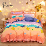 Pisoshare Kawaii Pink Strawberry Bedding Set For Home Twin Full Queen Size Daisy Bed Skirt Cute