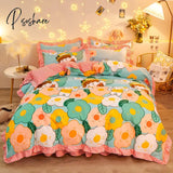 Pisoshare Kawaii Pink Strawberry Bedding Set For Home Twin Full Queen Size Daisy Bed Skirt Cute