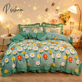 Pisoshare Kawaii Pink Strawberry Bedding Set For Home Twin Full Queen Size Daisy Bed Skirt Cute