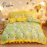 Pisoshare Kawaii Pink Strawberry Bedding Set For Home Twin Full Queen Size Daisy Bed Skirt Cute