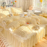 Pisoshare Kawaii Princess Seersucker Bedding Set For Girls Washed Cotton Korean Style Luxury Ruffle