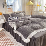 Pisoshare Kawaii Princess Seersucker Bedding Set For Girls Washed Cotton Korean Style Luxury Ruffle