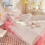 Pisoshare Kawaii Princess Seersucker Bedding Set For Girls Washed Cotton Korean Style Luxury Ruffle