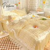 Pisoshare Kawaii Princess Seersucker Bedding Set For Girls Washed Cotton Korean Style Luxury Ruffle